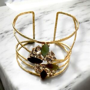 Gold Cuff Bracelet with Gem Accents Cubic Zirconia